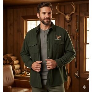 Vintage St Johns Bay Chamois Shirt Mens XXL 2XL Green Elk Duck Button Up Hunting